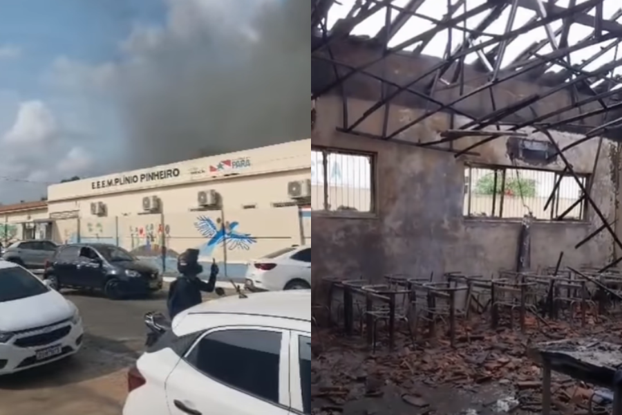 Escola estadual Plínio Pinheiro, em Marabá, recentemente reformada pelo governo do estado é atingida por incêndio